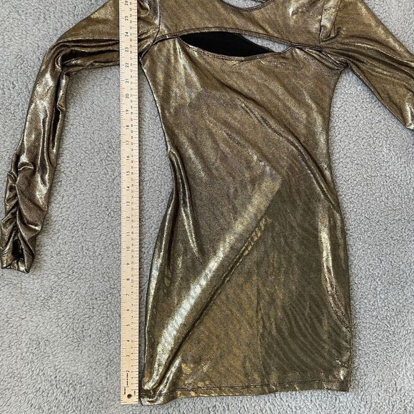 Dress The Population Mini Dress Women Small Gold Metallic Cyberpunk Futuristic - Picture 9 of 13